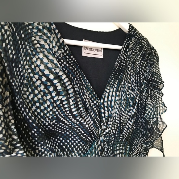 Flutter sleeve sheer dot pattern overlay midi dress - Picture 8 of 14